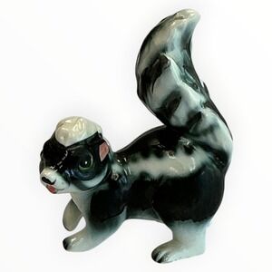 Vintage Skunk Figurine Ceramic Black White Farm Country